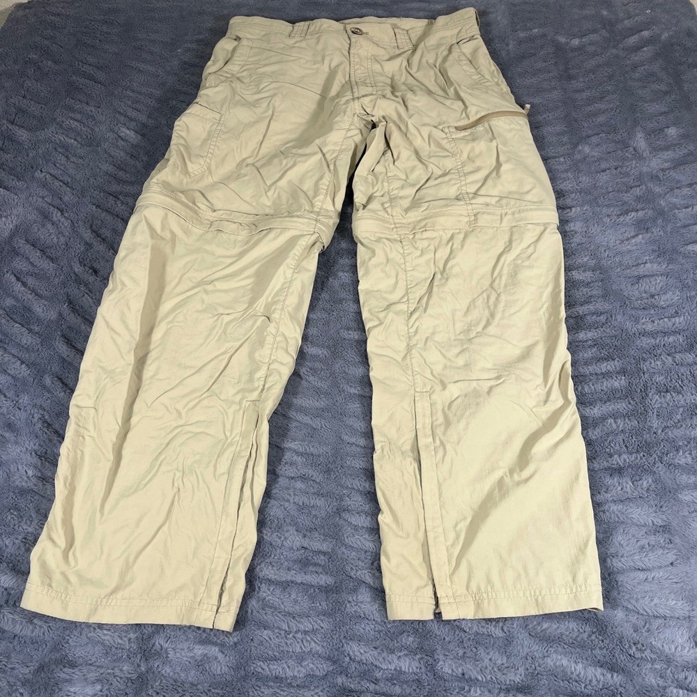 ExOfficio Mens 34x30 Insect Shield Convertible Cargo Hiking Pants Tan Nylon